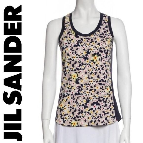 Jil Sander Navy Floral racer back sleeveless casual tank top size small - Picture 1 of 13